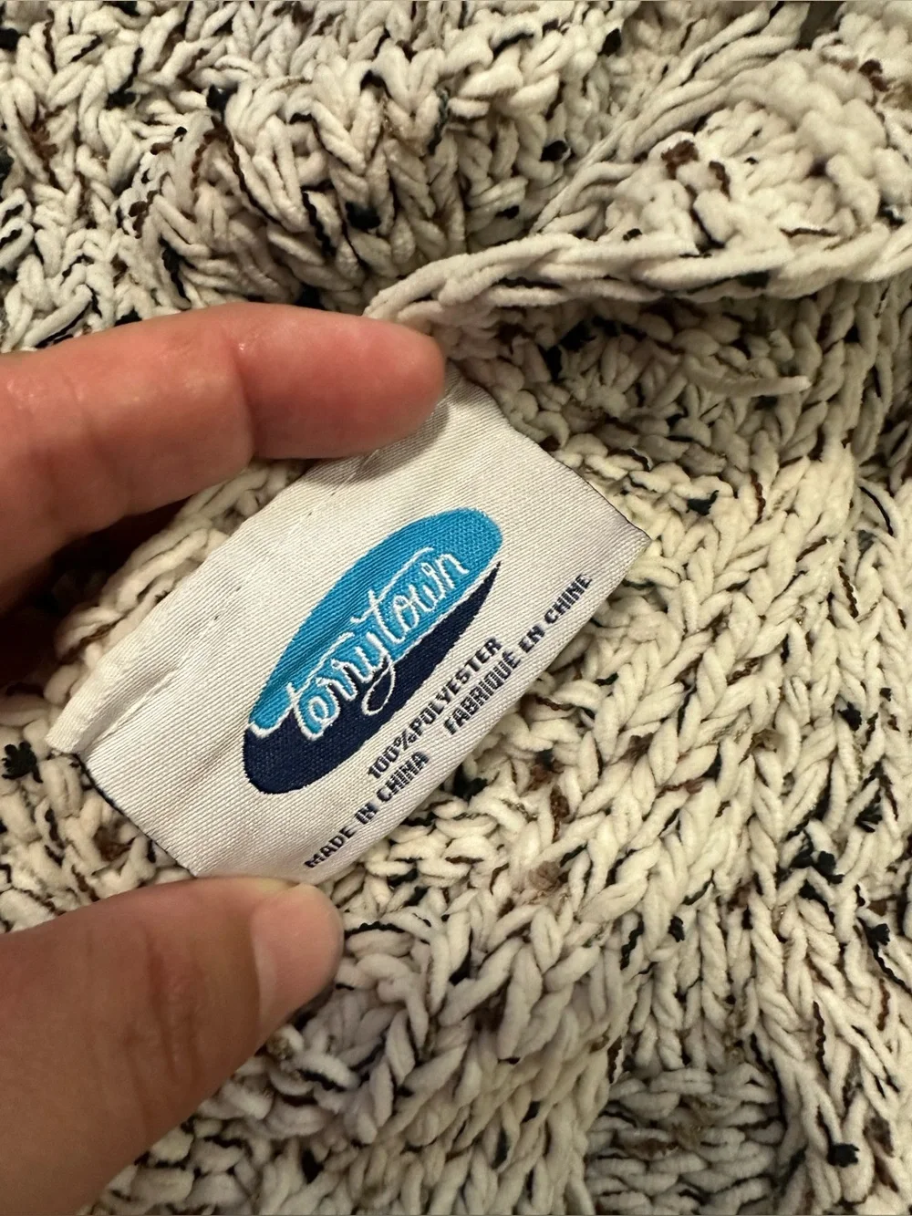 “Vanilla Cookie Heather” Cable Knit Chenille blanket from Terry Town